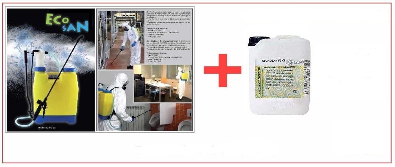  Kit Pompa Pulverizator Igienizant 12l EcoSan EcoSan + Igienizant suprafete Clorosan 20l